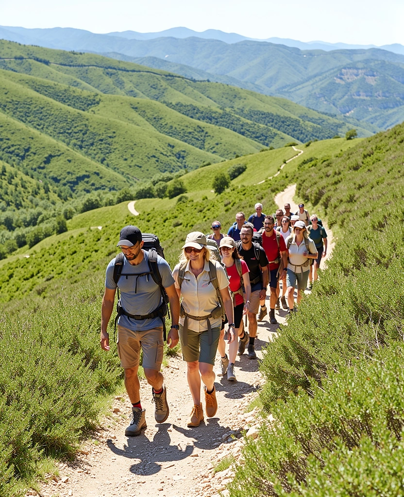 Grupo realizando senderismo activo
